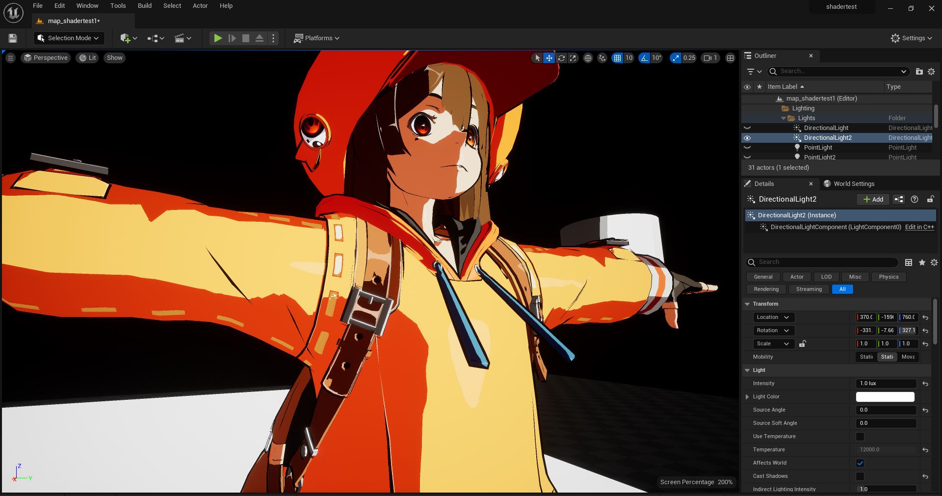Picture showcasing my custom toon-shading implementation in Unreal Engine 5.2